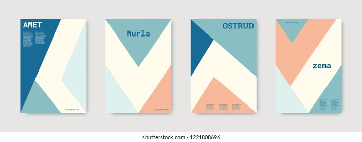 Shapes patterns. Blue, pink, gold, white, bright colorful set graphic design covers. Triangle design template. Cool geometric shape compositions. Triangle business design. Futuristic shapes patterns.