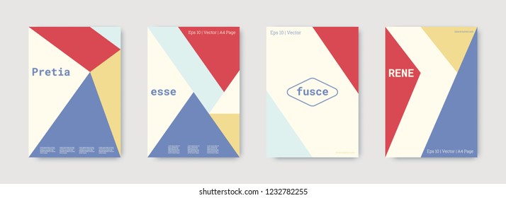 Shapes patterns. Blue, pink, gold, white, bright colorful set graphic design covers. Triangle design template. Cool geometric shape compositions. Triangle business design. Futuristic shapes patterns.