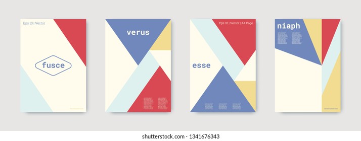 Shapes patterns. Blue, pink, gold, white, bright colorful set graphic design covers. Triangle design template. Cool geometric shape compositions. Triangle business design. Futuristic shapes patterns.
