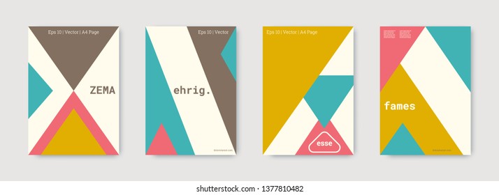 Shapes patterns. Green, pink, gold, white, bright colorful set graphic design covers. Triangle design template. Cool geometric shape compositions. Triangle business design. Futuristic shapes patterns.