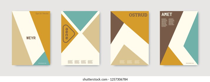 Shapes patterns. Mustard, gold, white, bright colorful set graphic design covers. Triangle design template. Cool geometric shape compositions. Triangle business design. Futuristic shapes patterns.