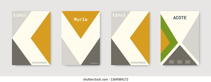 Shapes patterns. Mustard, gold, white, bright colorful set graphic design covers. Triangle design template. Cool geometric shape compositions. Triangle business design. Futuristic shapes patterns.