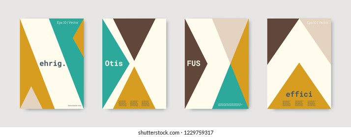 Shapes patterns. Nude, gold, white, bright colorful set graphic design covers. Triangle design template. Cool geometric shape compositions. Triangle business design. Futuristic shapes patterns.