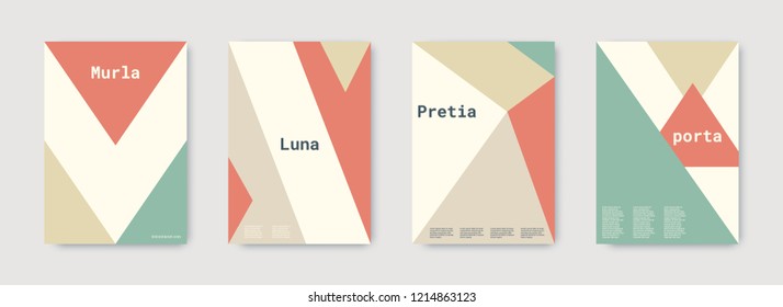 Shapes patterns. Pastel, pink, nude, white, bright colorful set graphic design covers. Triangle design template. Cool geometric shape compositions. Triangle business design. Futuristic shapes pattern.
