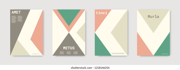Shapes patterns. Pastel, pink, nude, white, bright colorful set graphic design covers. Triangle design template. Cool geometric shape compositions. Triangle business design. Futuristic shapes pattern.