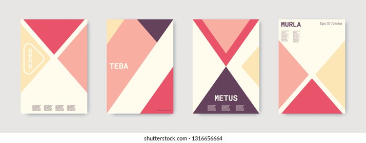 Shapes patterns. Purple, pink, gold, white, bright colorful set graphic design covers. Triangle design template. Cool geometric shape compositions. Triangle business design. Futuristic shapes pattern.