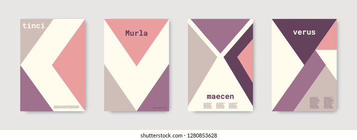 Shapes patterns. Purple, pink, white, bright colorful set graphic design covers. Triangle design template. Cool geometric shape compositions. Triangle business design. Futuristic shapes pattern.