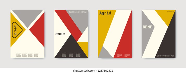 Shapes patterns. Red, gold, black, white, bright colorful set graphic design covers. Triangle design template. Cool geometric shape compositions. Triangle business design. Futuristic shapes patterns.