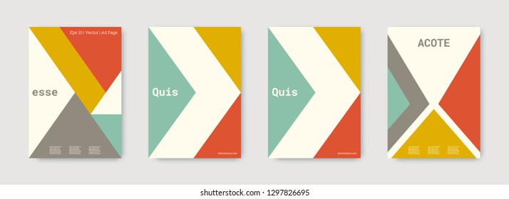 Shapes patterns. Red, gold, green, white, bright colorful set graphic design covers. Triangle design template. Cool geometric shape compositions. Triangle business design. Futuristic shapes patterns.