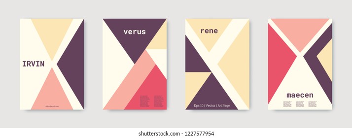 Shapes patterns. Violet, pink, gold, white, bright colorful set graphic design covers. Triangle design template. Cool geometric shape compositions. Triangle business design. Futuristic shapes pattern.