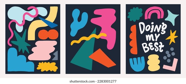 Shapes Poster Colorful Abstract Background Playful Design Vector Geometric Wallpaper Set