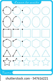 Shapes. Preschool Worksheet For Practicing Fine Motor Skills - Tracing Dashed Lines. Tracing Worksheet.  Illustration And Vector Outline - A4 Paper Ready To Print.

