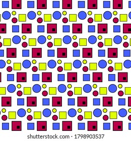 Formas en colores primarios diseño vectorial en tonos azules rojos amarillos. Formas de círculo y triángulo y cuadrados. Papel de fondo, envolturas de regalo, papelería, diseños de decoración de plantillas.