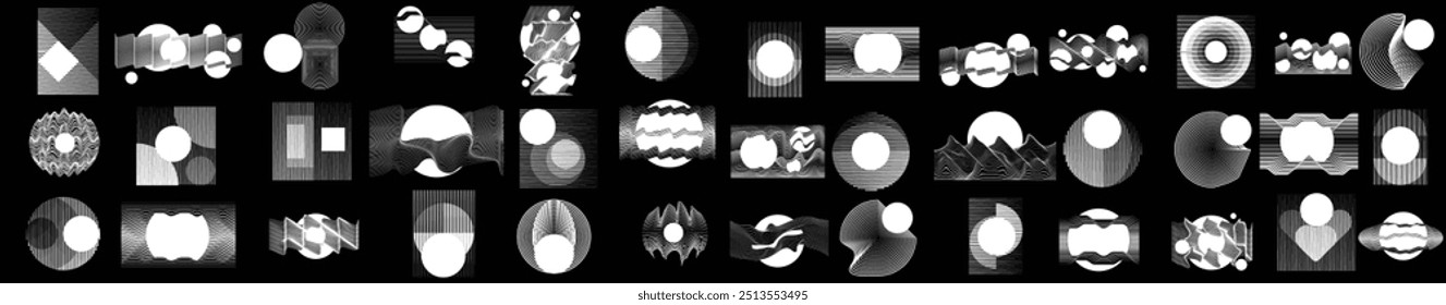 Formas con líneas y circunferencias giratorias en varias formas para el diseño moderno. Elementos de diseño de Vector. colección de logotipo redondo de Vector . Figuras geométricas decorativas y Formas. Conjunto de líneas de arte.