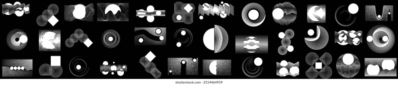Formas con líneas y circunferencias giratorias en varias formas para el diseño moderno. Elementos de diseño de Vector. colección de logotipo redondo de Vector . Figuras geométricas decorativas y Formas. Conjunto de líneas de arte.