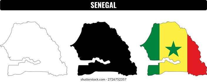 Shapes of Senegal featuring outline and flag representation for educational purposes