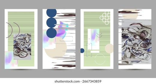 Formas Conjunto de cartazes abstratos banners e holograma fundo gradiente 90s, estilo retro dos anos 80. Sombreia o modelo gráfico de cores suaves para brochura Pixels, grãos texturizados
