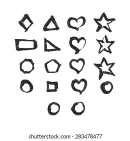  Shapes set.There are 18 different symbols. Design elements were created with Chinese ink and calligraphic pen.