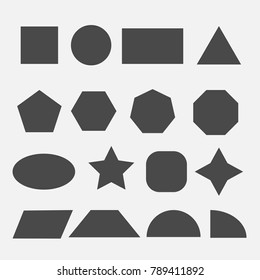 shapes square circle rectangle triangle polygon pentagon sphere star trapezium semi quarter mathematical and architectural vector icon gray eps10 for schools and webistes