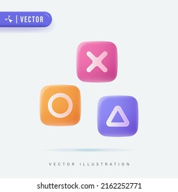 Shapes of squares, triangles, circles and crosses commonly used for game console controls - Vector Illustration. Joystick icon. Gamepad Control Button Icons.  