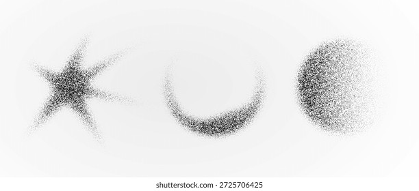 Formas com gradiente estocástico. Manchas granuladas e bagunçadas com textura a lápis. Ilustração vetorial.