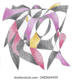 shapes, surfaces, curves, angles, red, black, pink, yellow