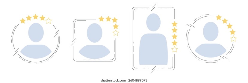 Shapes surrounding the avatar. With a specialist rating. Simple line style.
