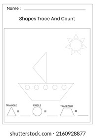 Shapes Trace and Count Activities for Kids Printable Editable