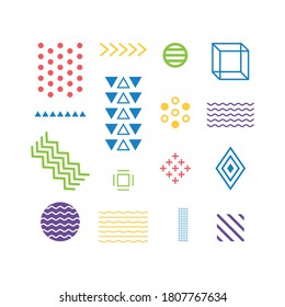 Shapes Vector Set, Geometric Shapes Set, Abstract Shapes, Dots, Squares, Wavy Lines, 3D, Circle Vector Illustration Background
