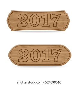 Shapes wooden sign boards concept of a start to new year of 2017 on wood label background,Vector illustration