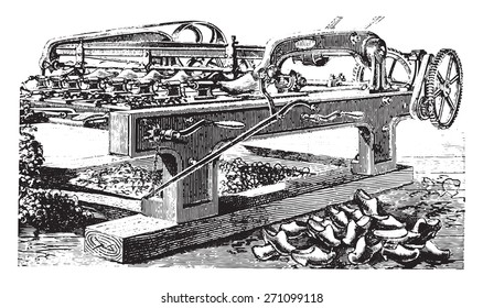 Shaping machine hooves, vintage engraved illustration. Industrial encyclopedia E.-O. Lami - 1875. 