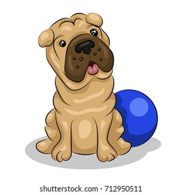 shar pei dog with ball