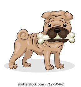 shar pei dog with bone