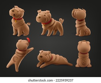 shar pei dog illustration set