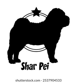 Shar Pei silhueta do cão, cão, raças de cães, logotipo, vetor, silhueta, design do logotipo, animal, ilustração, ícone, sinal, design, preto, símbolo, pet