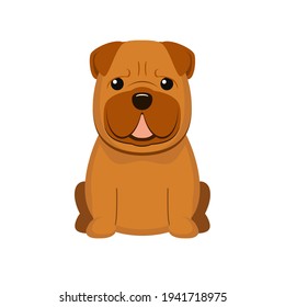 Shar Pei. Vector illustration of cute sitting dog in flat style. Isolated on white