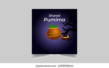 Sharad Punima background with couple dancing dandiya with moon light and Hindu temple landscape