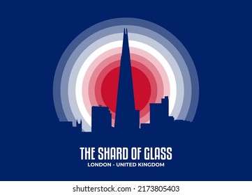 The Shard illustration. Famous statue and building in moonlight illustration. Color tone based on official country flag. Vector eps 10.