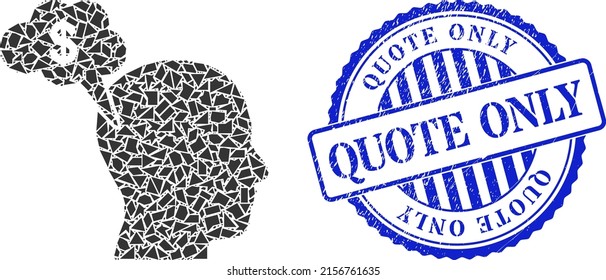 Shard Mosaic Banking Thinking Icon und blau rund QUOTE NUR unscharf Stempeldruck mit Anhänger in runder Form. Das Bankdenkollektionssymbol von Detritus-Teilen, die randomisierte Größen haben,