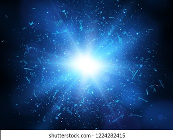 Shards of broken glass. Abstract blue explosion. Vector illustration.