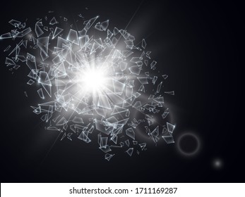 Partes de vidrio roto. Explosión abstracta. Ilustración del vector