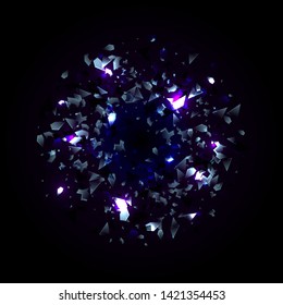 Shards of broken glass. Abstract vector explosion. Shining background. Eps 10