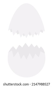 Shards of egg shells. Two shells from a white chicken egg. Color vector illustration. Cracked eggshell. Zigzag edge. Flat style. Isolated background. Idea for web design, invitations, postcards