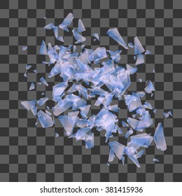 Shards of glass. Vector illustration. Vector explosion. Transparent background. Design elements