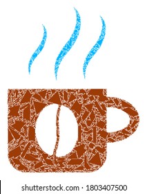 Shards mosaic hot coffee cup icon. Hot coffee cup mosaic icon of shards items which have variable sizes, and positions, and color hues. Vector combination for abstract images.
