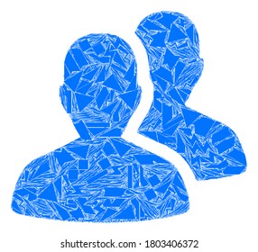 Comparte el icono de usuarios de mosaicos. Icono de mosaico de usuarios de elementos de derrame que tienen tamaños, posiciones y matices de color aleatorizados. Collage de vectores para imágenes abstractas.