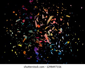 Сolorful shards on black background. Abstract vector explosion.