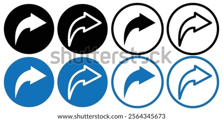 Share arrow icon. Curved arrow share icon. Forward arrow icon. Back arrow set. Share publish social media icon. Vector illustration.