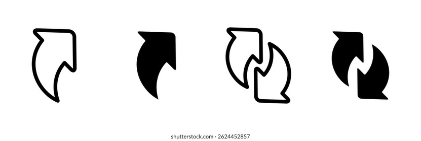Share arrow icon. Curved upward arrow and arrow pair vector illustration. Symbol for sharing, uploading, forwarding or transferring content in user interfaces and digital applications.