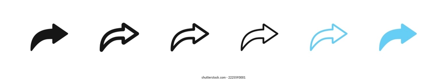 Share arrow icon. Forward symbol. Send signs set. Vector isolated sign.